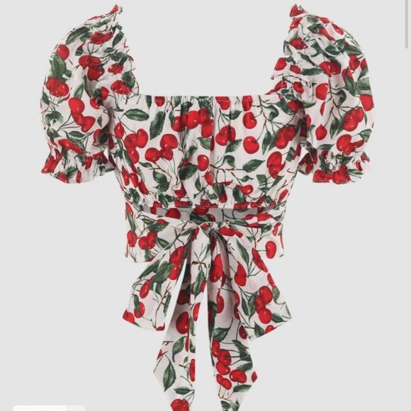 Cider Cherry Cropped Bubble Sleeve Top size Small - Picture 2 of 11